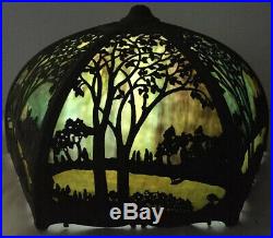 BEAUTIFUL VINTAGE TWO-TONE SLAG GLASS METAL OVERLAY LAMP SHADE(only), no base