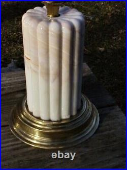 BIG Art Deco Houze Akro Agate Style Caramel Slag SKYSCRAPER WATERFALL TABLE LAMP