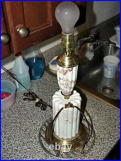 BIG Art Deco Houze Akro Agate Style Caramel Slag SKYSCRAPER WATERFALL TABLE LAMP