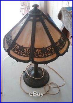 BRADLEY HUBBARD 8 PANEL SLAG GLASS LAMP ART NOUVEAU ARTS & CRAFTS 3 light 272