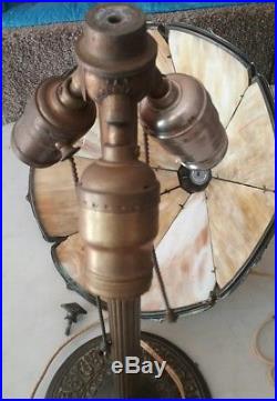 BRADLEY HUBBARD 8 PANEL SLAG GLASS LAMP ART NOUVEAU ARTS & CRAFTS 3 light 272