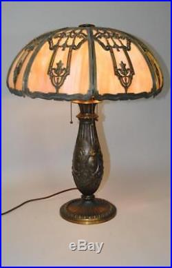 BRADLEY & HUBBARD SLAG GLASS BENT PANEL LAMP With 18 SHADE CIRCA 1910