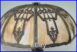 BRADLEY & HUBBARD SLAG GLASS BENT PANEL LAMP With 18 SHADE CIRCA 1910