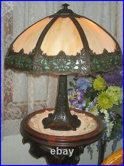 B & H Antique Slag Glass 16 Panel Electric Table Lamp