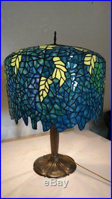 B & H Sequoia Four Socket Lamp w Tiffany Style Wisteria Stained Glass-Slag Shade