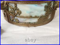 Beautiful 1920's Slag Glass Scenic Chandelier Ceiling Lamp Light Circular Round