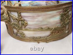 Beautiful 1920's Slag Glass Scenic Chandelier Ceiling Lamp Light Circular Round