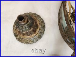 Beautiful 1920's Slag Glass Scenic Chandelier Ceiling Lamp Light Circular Round