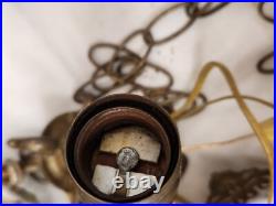 Beautiful 1920's Slag Glass Scenic Chandelier Ceiling Lamp Light Circular Round