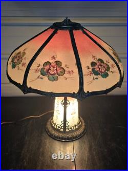 Beautiful 1920s Lead Reverse Painted Slag Glass Boudoir Table Lamp