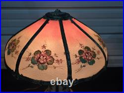 Beautiful 1920s Lead Reverse Painted Slag Glass Boudoir Table Lamp
