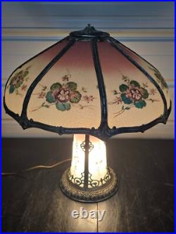 Beautiful 1920s Lead Reverse Painted Slag Glass Boudoir Table Lamp