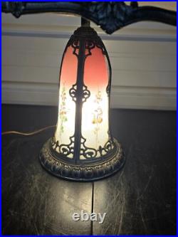 Beautiful 1920s Lead Reverse Painted Slag Glass Boudoir Table Lamp