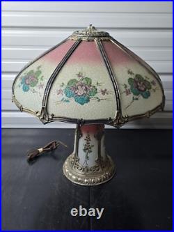 Beautiful 1920s Lead Reverse Painted Slag Glass Boudoir Table Lamp