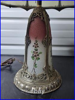 Beautiful 1920s Lead Reverse Painted Slag Glass Boudoir Table Lamp