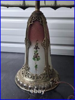 Beautiful 1920s Lead Reverse Painted Slag Glass Boudoir Table Lamp