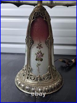 Beautiful 1920s Lead Reverse Painted Slag Glass Boudoir Table Lamp