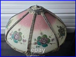 Beautiful 1920s Lead Reverse Painted Slag Glass Boudoir Table Lamp