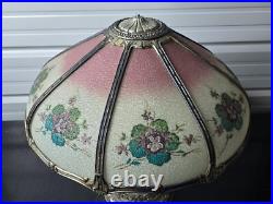 Beautiful 1920s Lead Reverse Painted Slag Glass Boudoir Table Lamp