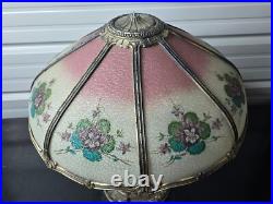 Beautiful 1920s Lead Reverse Painted Slag Glass Boudoir Table Lamp