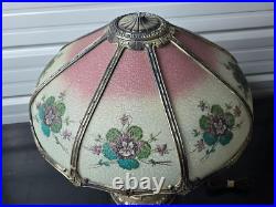 Beautiful 1920s Lead Reverse Painted Slag Glass Boudoir Table Lamp