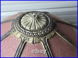 Beautiful 1920s Lead Reverse Painted Slag Glass Boudoir Table Lamp