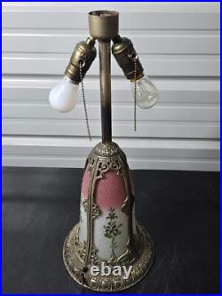 Beautiful 1920s Lead Reverse Painted Slag Glass Boudoir Table Lamp