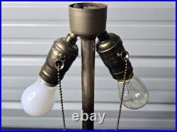 Beautiful 1920s Lead Reverse Painted Slag Glass Boudoir Table Lamp