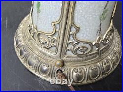 Beautiful 1920s Lead Reverse Painted Slag Glass Boudoir Table Lamp