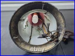 Beautiful 1920s Lead Reverse Painted Slag Glass Boudoir Table Lamp