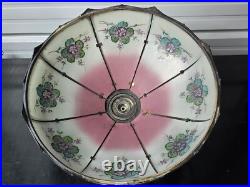 Beautiful 1920s Lead Reverse Painted Slag Glass Boudoir Table Lamp