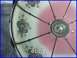 Beautiful 1920s Lead Reverse Painted Slag Glass Boudoir Table Lamp