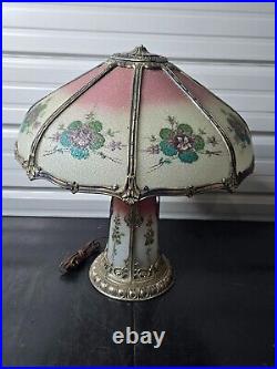 Beautiful 1930s Lead Reverse Painted Slag Glass Lamp Bradley Hubbard Handel