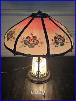 Beautiful 1930s Lead Reverse Painted Slag Glass Lamp Bradley Hubbard Handel
