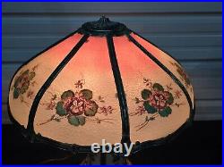 Beautiful 1930s Lead Reverse Painted Slag Glass Lamp Bradley Hubbard Handel