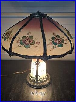 Beautiful 1930s Lead Reverse Painted Slag Glass Lamp Bradley Hubbard Handel