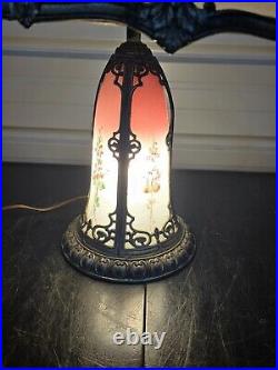 Beautiful 1930s Lead Reverse Painted Slag Glass Lamp Bradley Hubbard Handel