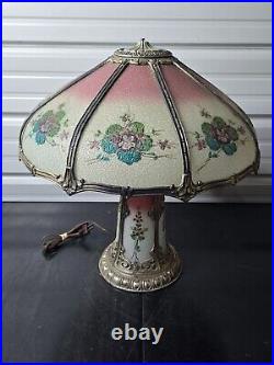 Beautiful 1930s Lead Reverse Painted Slag Glass Lamp Bradley Hubbard Handel
