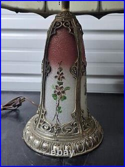 Beautiful 1930s Lead Reverse Painted Slag Glass Lamp Bradley Hubbard Handel