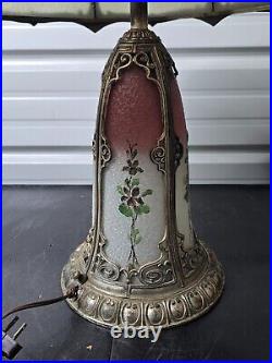Beautiful 1930s Lead Reverse Painted Slag Glass Lamp Bradley Hubbard Handel