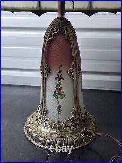 Beautiful 1930s Lead Reverse Painted Slag Glass Lamp Bradley Hubbard Handel
