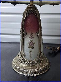 Beautiful 1930s Lead Reverse Painted Slag Glass Lamp Bradley Hubbard Handel