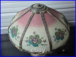 Beautiful 1930s Lead Reverse Painted Slag Glass Lamp Bradley Hubbard Handel