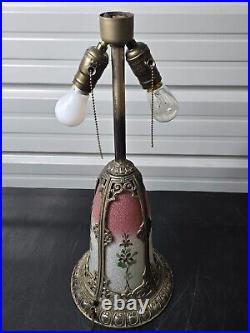 Beautiful 1930s Lead Reverse Painted Slag Glass Lamp Bradley Hubbard Handel