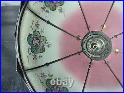 Beautiful 1930s Lead Reverse Painted Slag Glass Lamp Bradley Hubbard Handel