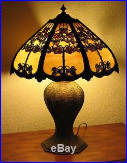 Beautiful Antique Circa 1920's Slag, Stained, Leaded Glass Table Lamp Base