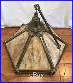 Beautiful Antique Mission Period Hanging Slag Glass Lamp Shade