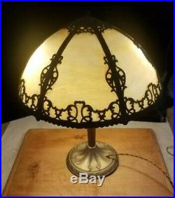 Beautiful Antique Slag Glass Lamp with Antique Brass base