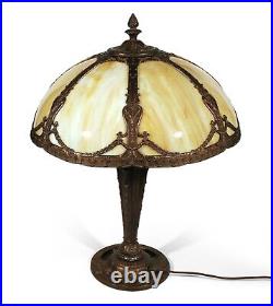 Beautiful Antique Vintage Bent Curved Slag Glass Shade Table Lamp Light 7 Panels