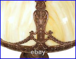 Beautiful Antique Vintage Bent Curved Slag Glass Shade Table Lamp Light 7 Panels